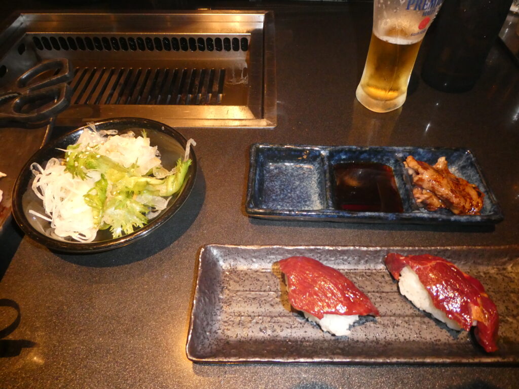 桜寿司（馬肉）とノンアルコールビール